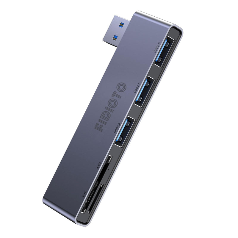 Fidioto USB A Hub, Networking Hubs Right Model 5-in-1 Adapter with 1 USB3.0 &2 USB2.0 & Micro SD/TF Card Reader, Compatible for Laptop MacBook, Chromebook, Dell, HP, Samsung, Keyboard, Mouse Etc. 5in1-Right-Gery