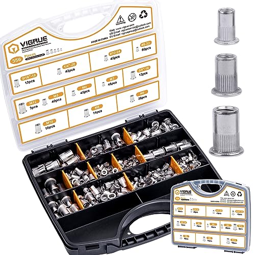 VIGRUE Rivet Nuts Assortment Bulk Kit with Portable Case, Nutserts RivnutsKit Flat Head