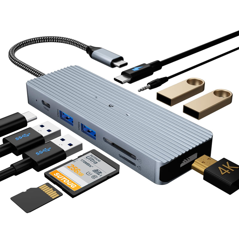 TOTU Docking Station, USB C Hub Adapter with 4K HDMI, USB C Hub, 2* USB3.0 Type-A, USB C Data Transfer Port, 2* USB 2.0 Type-A, SD/TF, USB C PD, 3.5mm Stereo Jack for Windows