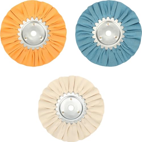 8" Airway Buffing Wheel Kit, 3Pcs Aluminum Wheel Polishing Kit in Diameter 5/8 inch Arbor Hole, 16 Ply Fine, Aluminum Metal Polishing Wheel Kit for Angle Grinder Mirror Finish(White/Orange/Blue) 3pcs: fine/medium/coarse