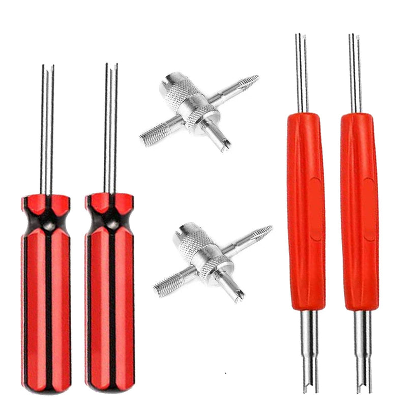 Tire Valve Stem Removal Tool Kit - 4-Way Valve Tool Single and Double Heads Valve Core Remover Tire Repair Stem Tool (6pcs) Tire Valve Stem Removal Tool Kit