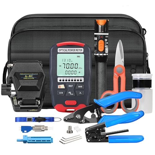 Fiber Optic Termination Kit FTTH Cold Connection Tool Kit 6C Fiber Cutting Knife Stripper Pliers D7 OPM with RJ45 Network Testing and FC to LC