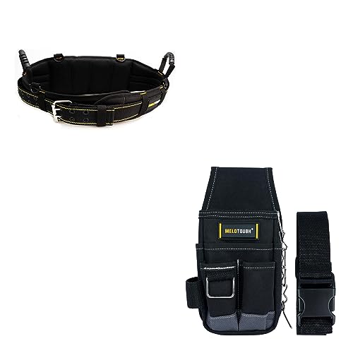 MELOTOUGH Padded Electrician Tool Belt Tradesman Pro Padded Tool Belt With D ring Hook + Pocket Tool Pouch Tool Belt Pouches with Belt Clip Utility Mini Tool Organizer Pouch for Electrician,Carpenter