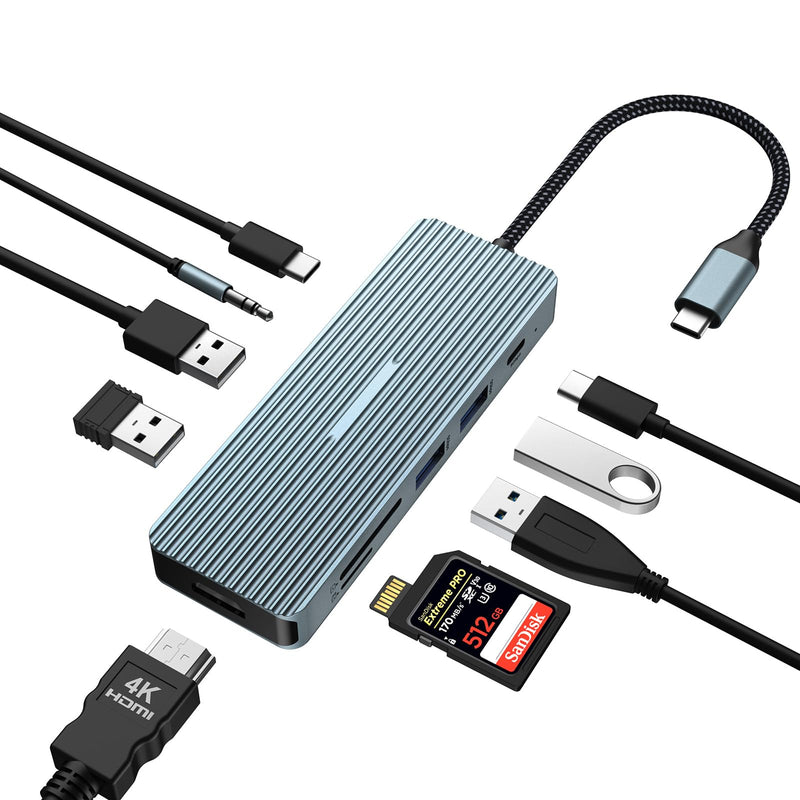 USB C Hub, 10 in 1 Dock with 4K HDMI, 2 x USB 3.0, USB-C 3.0 Data Transfer, 2 x USB 2.0, 100W Power Delivery, SD/TF Card Reader, 3.5mm Audio for Laptop, iPad