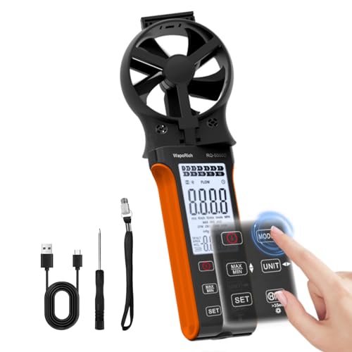 Wind Meter CFM Meter, WapoRich Anemometer Handheld Wind Speed Meter Digital Wind Meter Rechargeable Measures Air Volume/Wind Speed/Temp with MAX/MIN for HVAC Drone RQ-5000D