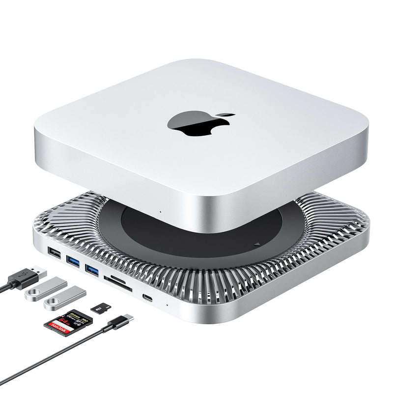 RayCue Mac Hub & Stand with SSD - Type-C, USB 3.0/2.0 Ports, Card Readers - Fits 2.5 Inch SSD, for Mac Studio, Mac Mini M1/M2 White