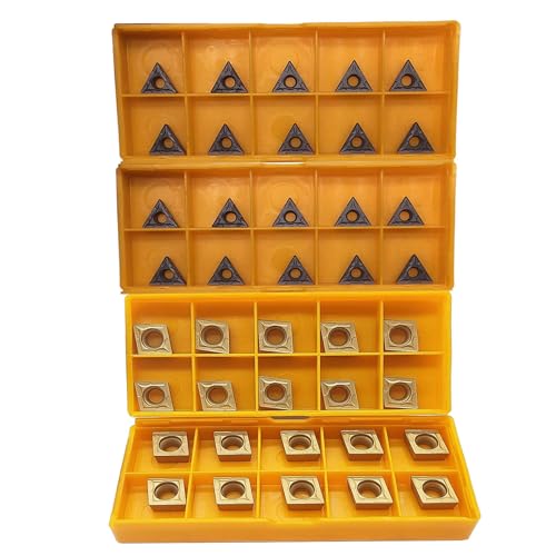 40pcs CCMT09T304/CCMT32.51 TCMT110204/21.51 Carbide Turning Inserts,CCMT/TCMT Insert Mutilayer Coated CNC Lathe Replacement Cutters Inserts for Lathe Turning Tool Holder Boring Bar