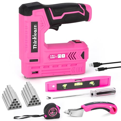 Pink Electric Staple Gun, 7PCS 2 in 1 Cordless Stapler Nail Gun Set 7pcs Electric Staple Gun Set