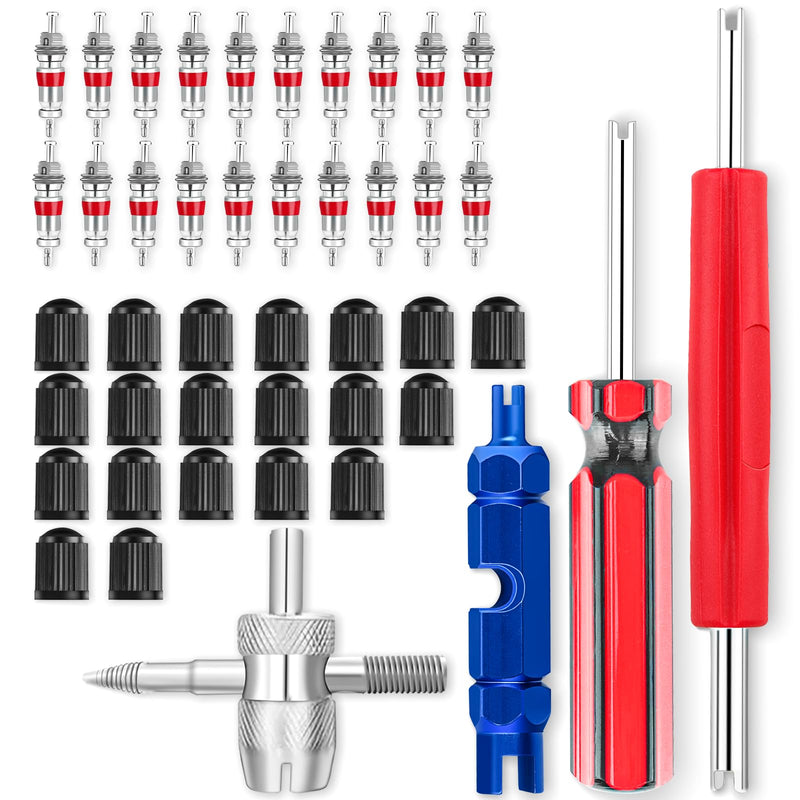 44pcs Stem Removal Tool, Spool Removal and Installation Tool, Four-Way Valve Tool, Spool, Stem Cover. Suitable for All Types of Tires