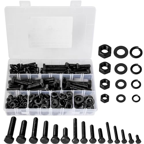 M6 M8 M10 M12 Metric Bolts and Nuts Assortment Kit 16MM to 60MM Grade 8 Hex Head Nuts Bolts Washers Assortment 15 Metric Sizes Nuts and Bolts Assortment Kit with Storage Case, 232PCS, Black Black- 232PCS M6 M8 M10 M12