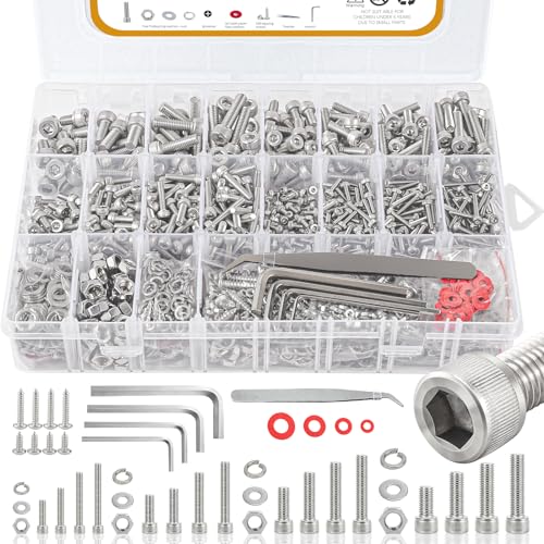 M2 M3 M4 M5 Nuts and Bolts, 304 Stainless Steel Metric Bolt Assortment (Lock & Flat Washers),Metric Screw Assortment, Socket Head Cap Screws, Metric Bolts and Nuts Assortment Kit, 1415pcs M2M3M4M5