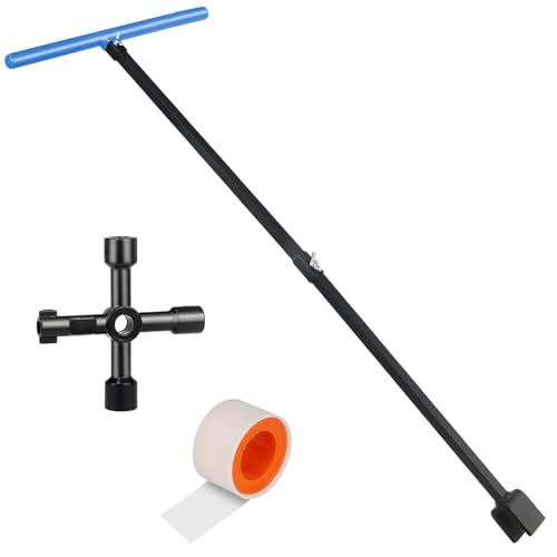 Water Meter Key 28 Inch Shut Off Tool - 4-Way Multifunctional Key and Seal Tape for Opening and Closing Meters or Valves