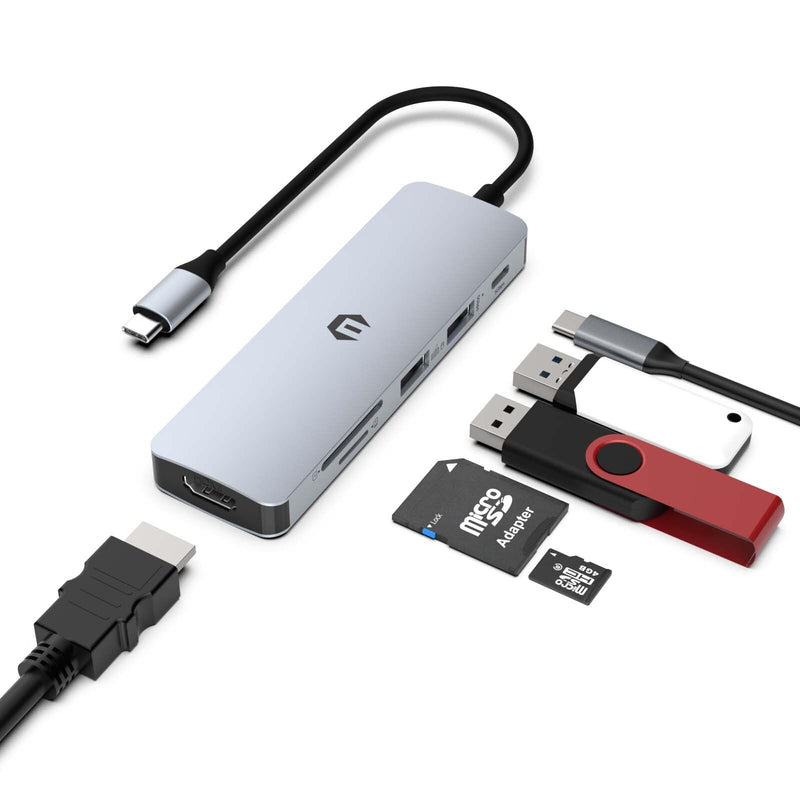 Tiergrade USB C Hub, 6 in 1 Multiport Adapter with 4K HDMI, 100W PD Charging, 2 USB-A Ports, SD & MicroSD Card Reader, Compatible with USB-C Laptops