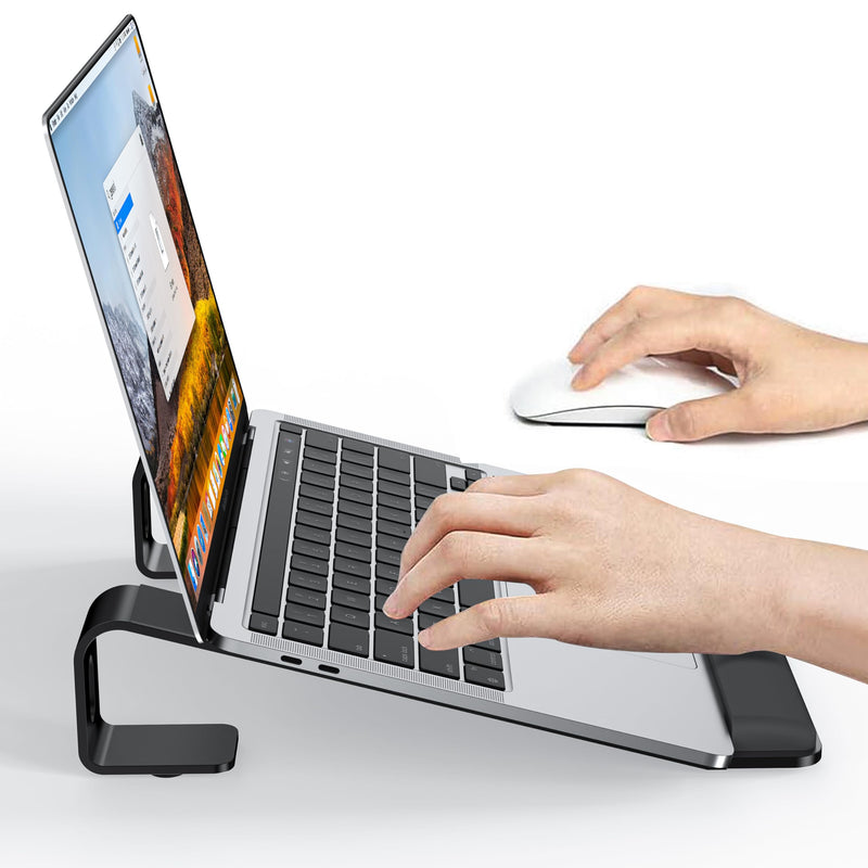 NTMY Laptop Stand for Desk with Wrist Support, Aluminum Computer Stand for Laptop,Ventilated Ergonomic Holder Mount Riser for MacBook Air/HP/Dell/Acer/Lenovo 10-17.3'' (Black) Black