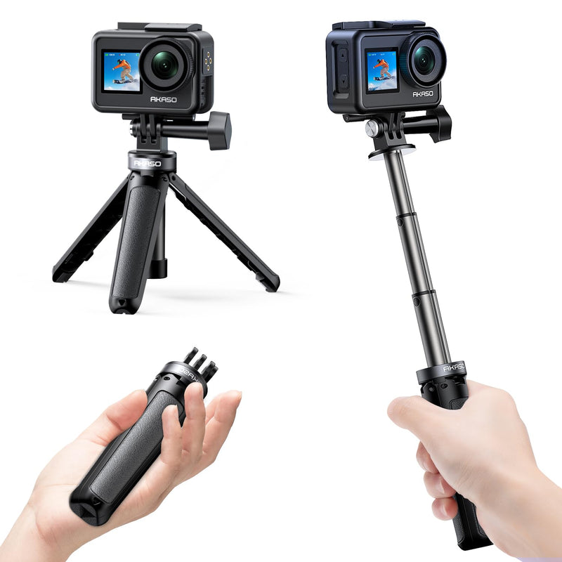 AKASO Mini Selfie Stick Tripod Lightweight Extension for Shooting Video Vlog Accessories Compatible with AKASO Action Camera EK7000/Brave 4/Brave 7 LE/Brave 7/GoPro Hero12/11/10/ 9/Max/DJI Osmo Action (22cm) Selfie Stick Tripod