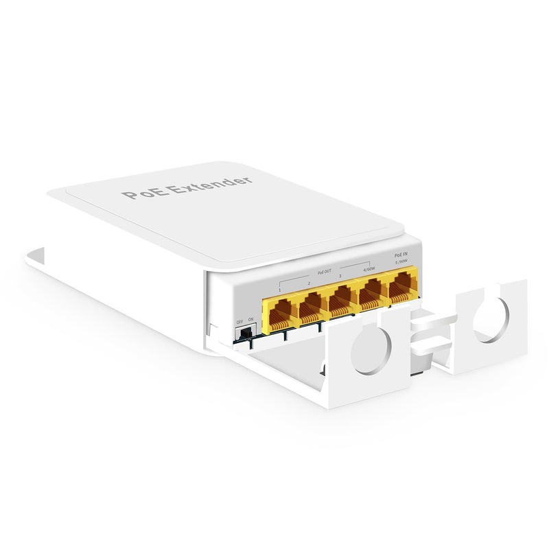 MokerLink Outdoor 5 Port Gigabit PoE Extender, IEEE 802.3 af/at/bt Repeater 90W, 10/100/1000Mbps, 1 In 4 Out, Wall Mount Waterproof Passthrough Switch 1000M Outdoor 5 Port
