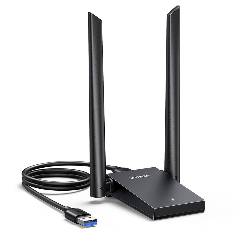 UGREEN WiFi Adapter, AX1800 WiFi 6 Adapter for Desktop PC with Dual 5dBi High Gain Antennas, 5G/2.4G Dual Band, WAP3-SAE, 3FT USB 3.0 to Micro USB 3.0 Cable, WiFi Dongle Supports Windows 10/11