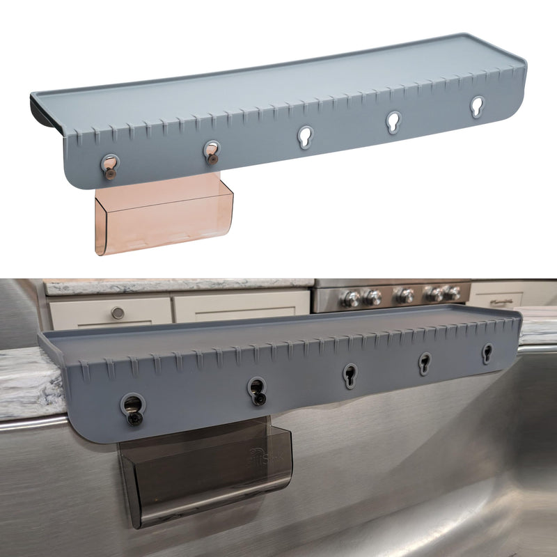 SiliProducts SiliSink XL Silicone Edge Guard for Kitchen Sink - Fits 3.75” - 4” Wide - The Original Silicone Sink Edge Protector with Sponge Caddy - Splash Guard, 20” Gray 4in x 20in