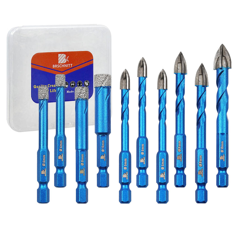Diamond Drill Bit - BRSCHNITT 10pcs Masonry Drill Bits Set for Porcelain Tile Ceramic Stone Granite Marble,Hex Shank Diamond Hole Saw Drill Bit 10 6/6/8/10mm+6/6/6/8/8/10mm