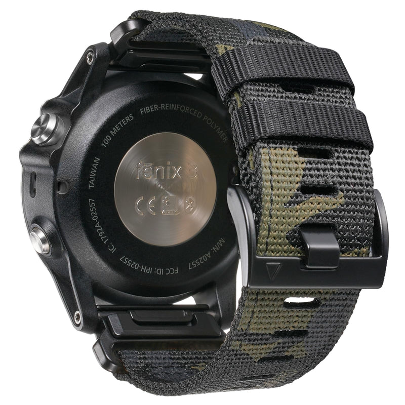 26mm Nylon Watch Band Compatible for Garmin Fenix 7X/ Fenix 6X/ Fenix 5X/ Tactix Delta, Camouflage Quickfit Bands for Garmin Fenix 3/3 HR, Fenix 5X Plus/6X Pro/Descent MK1/Enduro A-Camouflage