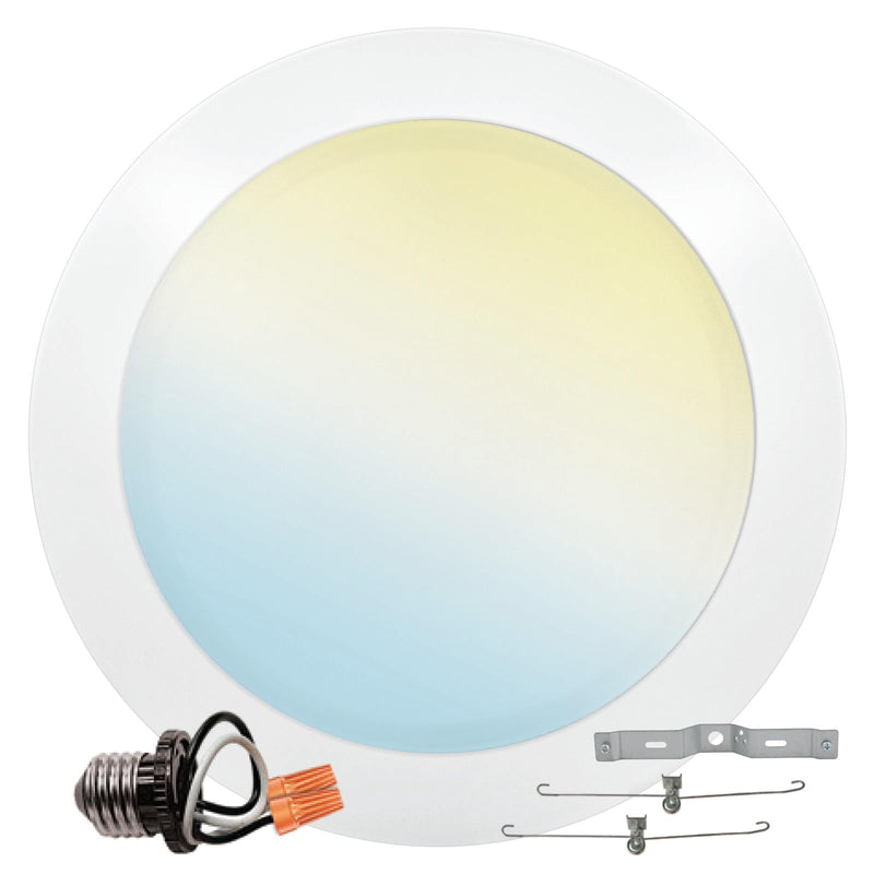 LUXRITE 8 Inch LED Disk Lights, 27W, 5CCT Selectable 2700K- 5000K, Flush Mount Recessed Retrofit Ceiling Light, 2000LM, Dimmable, J-Box or 6" Can Install, 9.4" Face Diameter, Energy Star, ETL