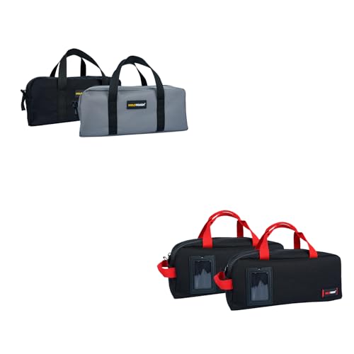 MELOTOUGH Small Canvas Tool Bag Tool Tote Bag with Zipper Utility 14 Inch Tool Organizer Bags for Electrician,Construction,Plumbing,HAVC(Black&Grey)