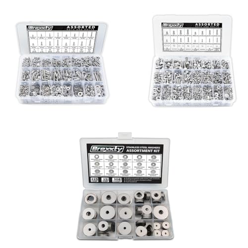 3-in-1 Set of 304 Stainless steel Fender washers (225 Pcs) in 15 sizes – Philips Pan Head and Metric Nuts and Bolts (900 Pcs and 890 Pcs) with Washers in 24 and 30 different sizes respectively