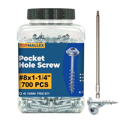 Pocket Hole Screws #8 x 1-1/4", 700PCS Coarse Thread, Zinc Plated #8 X 1-1/4" 700
