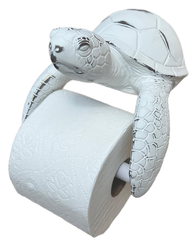 Sea Turtle Wall Mount Toilet Paper Roll Holder Rustic Beach Coastal Decor - Distressed White Finish