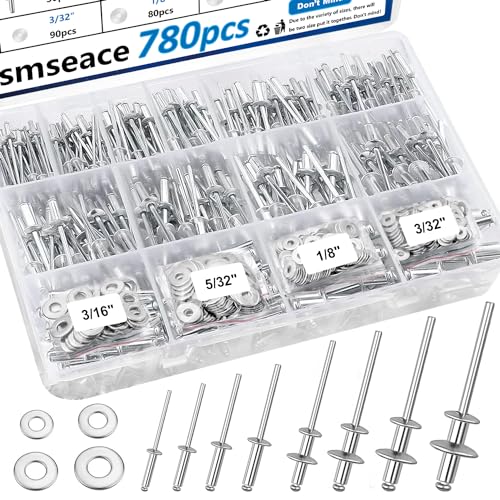 780pcs Pop Rivets with Backup Rivets Washers Assortment Kit