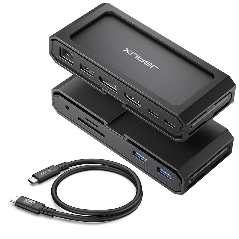 JSAUX USB-C Laptop Docking Station, 11-in-1 Dock with 8K@30Hz HDMI and DP, 100W PD, USB C and 3 USB A, Gigabit Ethernet, 3.5mm Audio, SD/TF Reader Compatible with Steam Deck, MacBook,ROG Ally-HB1101