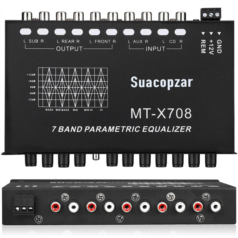 7-Band Car Audio Equalizer W/Front, Rear + Sub Output, Adjustable 7 Bands EQ Car Amplifier Graphic Equalizer W/CD/AUX in Select Switch, Audio Output for Car Boat RV RTV Motorcycle-Suacopzar 7 - Band