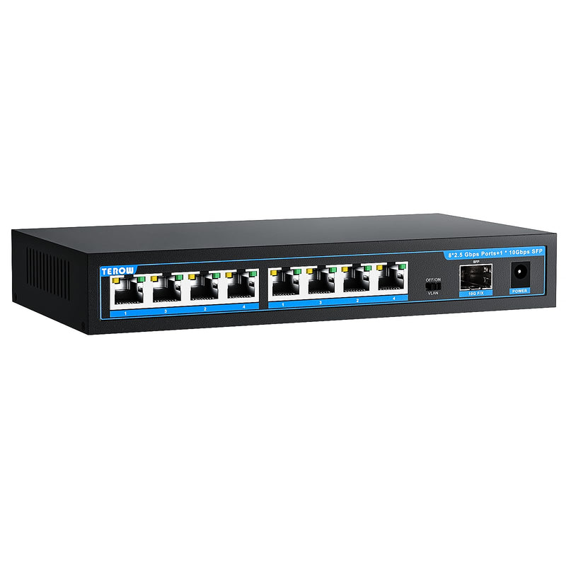 8 Port 2.5G Switch with 1*10G SFP+,TEROW 8 x 2.5Gb Base-T & 1 x 10Gbs SFP+, Vlan, Multi-Speed Network Switch, Compatible with Gigabit & 10Gb, Desktop/Wall Mount, Ideal for AP, NAS, PC,Office 2.5G 8 Port