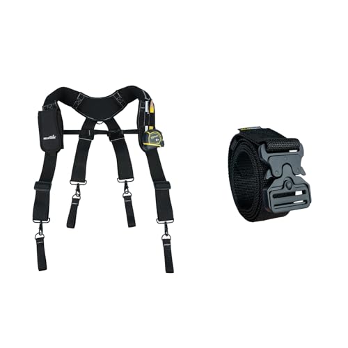 MELOTOUGH Work Belt Suspender Tool Belt Suspenders Bag Suspenders for Men + Quick Release Tool Belt 1.5 Inch Web Work Tool Belt with Heavy Duty Metal Buckle for Tool Pouch, Construction, Electrical