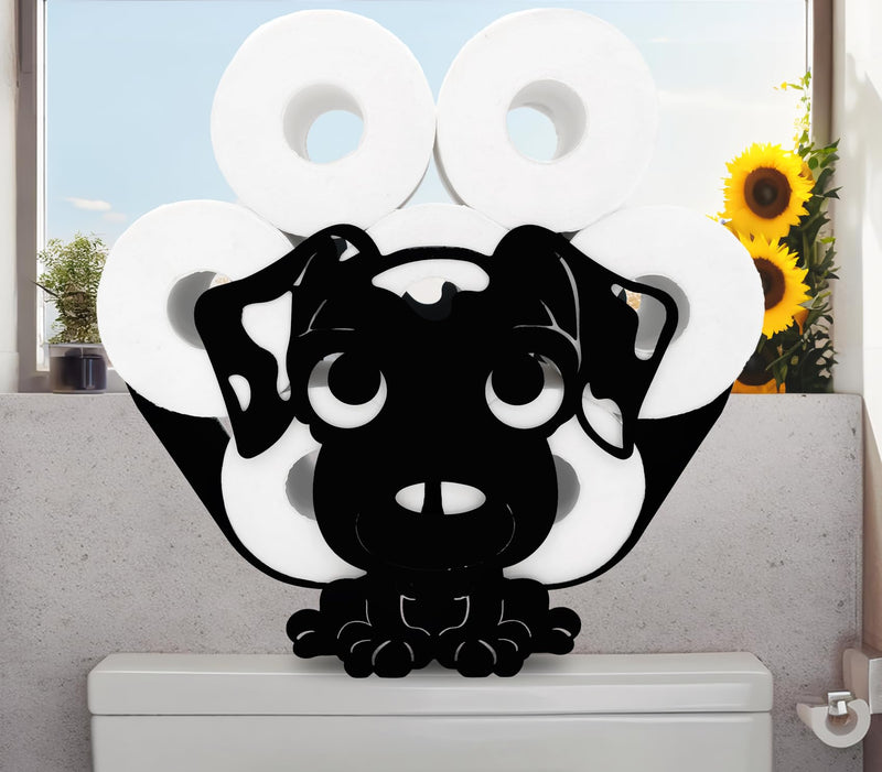 Decorative Metal Dog Toilet Paper Holder - A Humorous, Space-Saving & Corrosion Resistant Bathroom Accessory | Holds 8 Rolls | Easy Assembly | Functional Conversation Starter Dog Z
