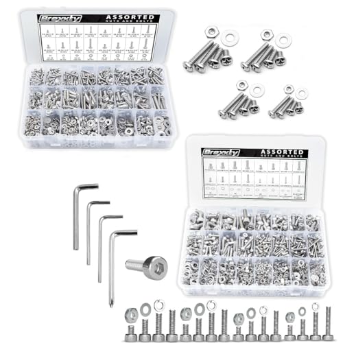 2-in-1 Set of 304 Stainless Steel Philips Pan Head (900Pcs) in 24 Sizes and Metric Head Nuts & Bolts (890Pcs) Assortment Kit in 30 Sizes with Washers