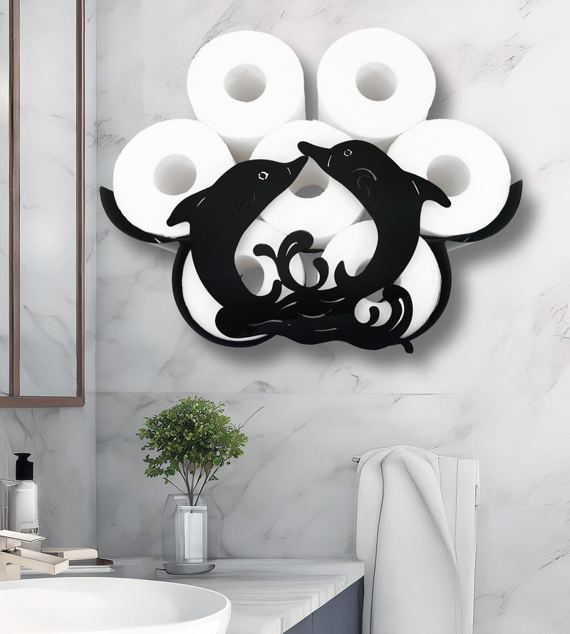 Dolphin Wall-Mounted Toilet Paper Holder: Stylish Bathroom Storage for 8 Rolls, Decorative Metal Design, Corrosion Resistant, Easy to Assemble, Space-Saving & Whimsical Dolphin Accent Dolphin B