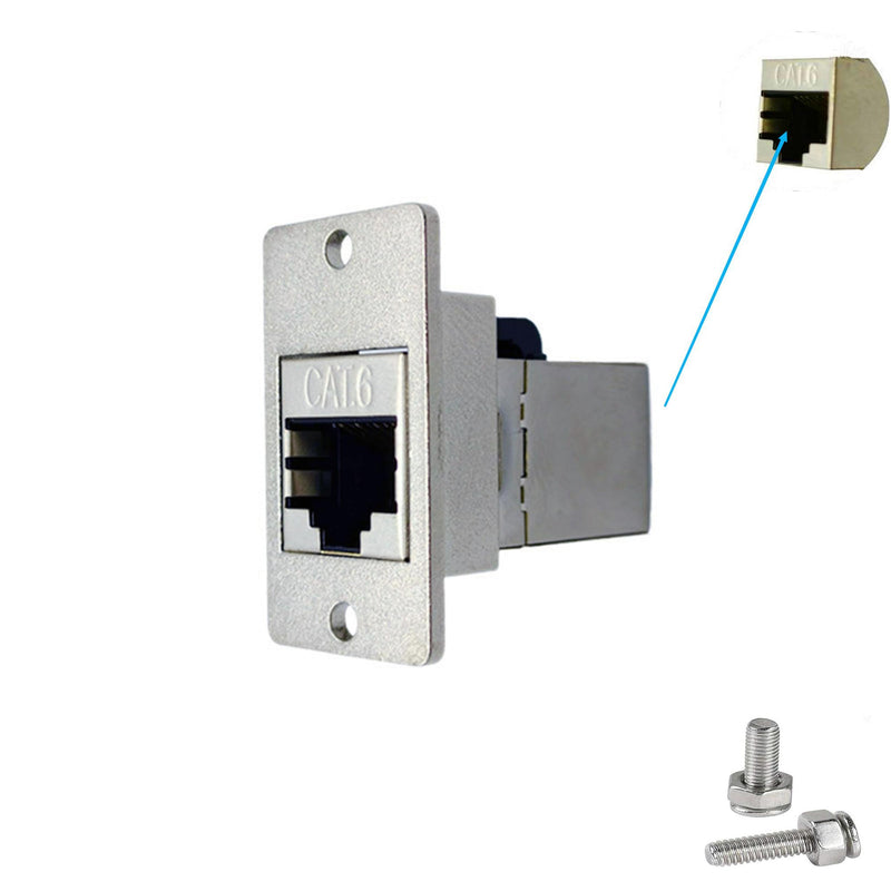 RJ45 Network Adapter Rectangular Panel Mount 8P8C Female to Female Cat5/5e/6 Ethernet LAN Cable Connector in-line Shield Industrial Panel Socket Coupler Silver