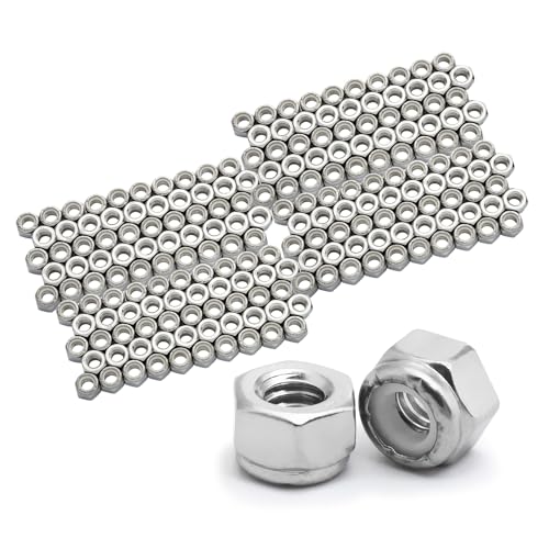 POWERTEC QLN1101-P4 1/4"-20 Nylon Insert Lock Nut Set | 18-8 304 Stainless Steel – 200 Pack