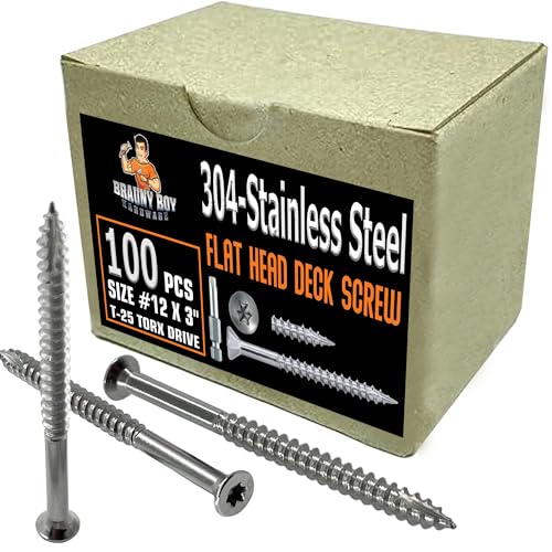 – Heavy Duty - #12 x 3 Inch - 304 Grade Stainless Steel - 3” Deck Wood Screws – Rust Proof - Outdoor Exterior Construction of Decks, Fences - #25 Torx Bit Drive - Qty (100) 100