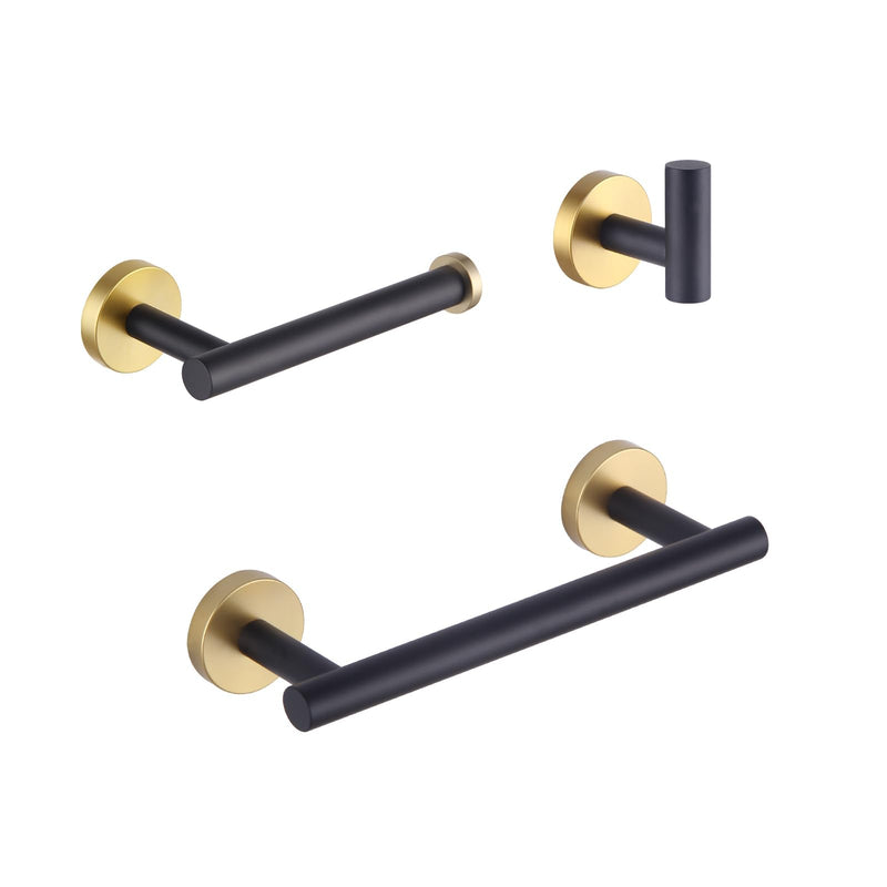 GERZWY Bathroom 3-Pieces Hardware Accessories Sets (Coat Hook 12-Inch Towel Bar Toilet Paper Holder) SUS 304 Stainless Steel (Black & Gold) AG111C(30.5) 7B5B-3BD Black & Gold