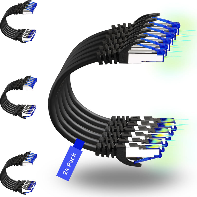 Rapink Patch Cables Cat8 2ft 24 Pack Slim, Cat8 Ethernet Patch Cable 40G Support, Snagless Cat 8 Patch Cable for Patch Panel to Switch, Flexiable Cat 8 Ethernet Cable Datacenter with Gold Plated