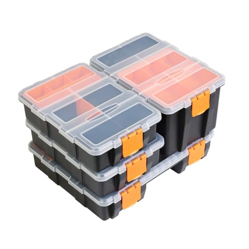 BIG RED AG421R Hardware & Parts Organizers: 4 Piece Versatile And Durable Storage Toolbox for Bolts, Screws, Nails, Nuts and Small Hardware, Black/Orange