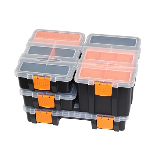 TCE Tool Boxes Parts Organizer,Versatile And Durable Storage Toolbox For Bolts, Screws, Nails, Nuts, And Small Hardware, 4PCS Set,TRG-421,Black/Orange