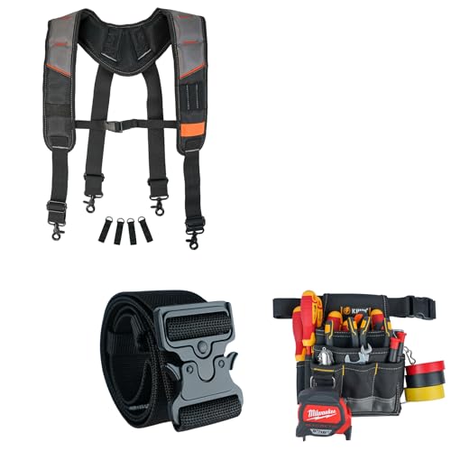 KUNN Tool Belt Suspenders & 2-Inch Work Tool Belt Quick Release Buckle & Electrician Tool Pouch