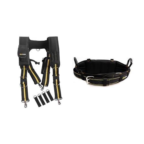 MELOTOUGH Suspenders Tool Belt Suspenders with Large Moveable Phone Holder, Pencil Holder + Padded Electrician Tool Belt Tradesman Pro Padded Tool Belt With Back Support Heavy Foam Padding