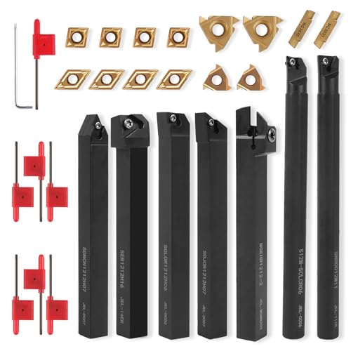 Indexable Lathe Turning Tool 1/2" 12mm Shank 21PCS Kit for Turning 7pcs 1/2" Shank +14pcs Inserts