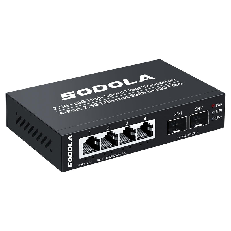 SODOLA 6 Port 2.5G Umanaged Ethernet Switch,4X 2.5GBASE-T Ports,2X 10G SFP, 60Gbps Switching Capacity,Mini Wall Mountable 2.5Gb Network Switch for Wireless AP, NAS, PC 4X2.5G+2X10G SFP+