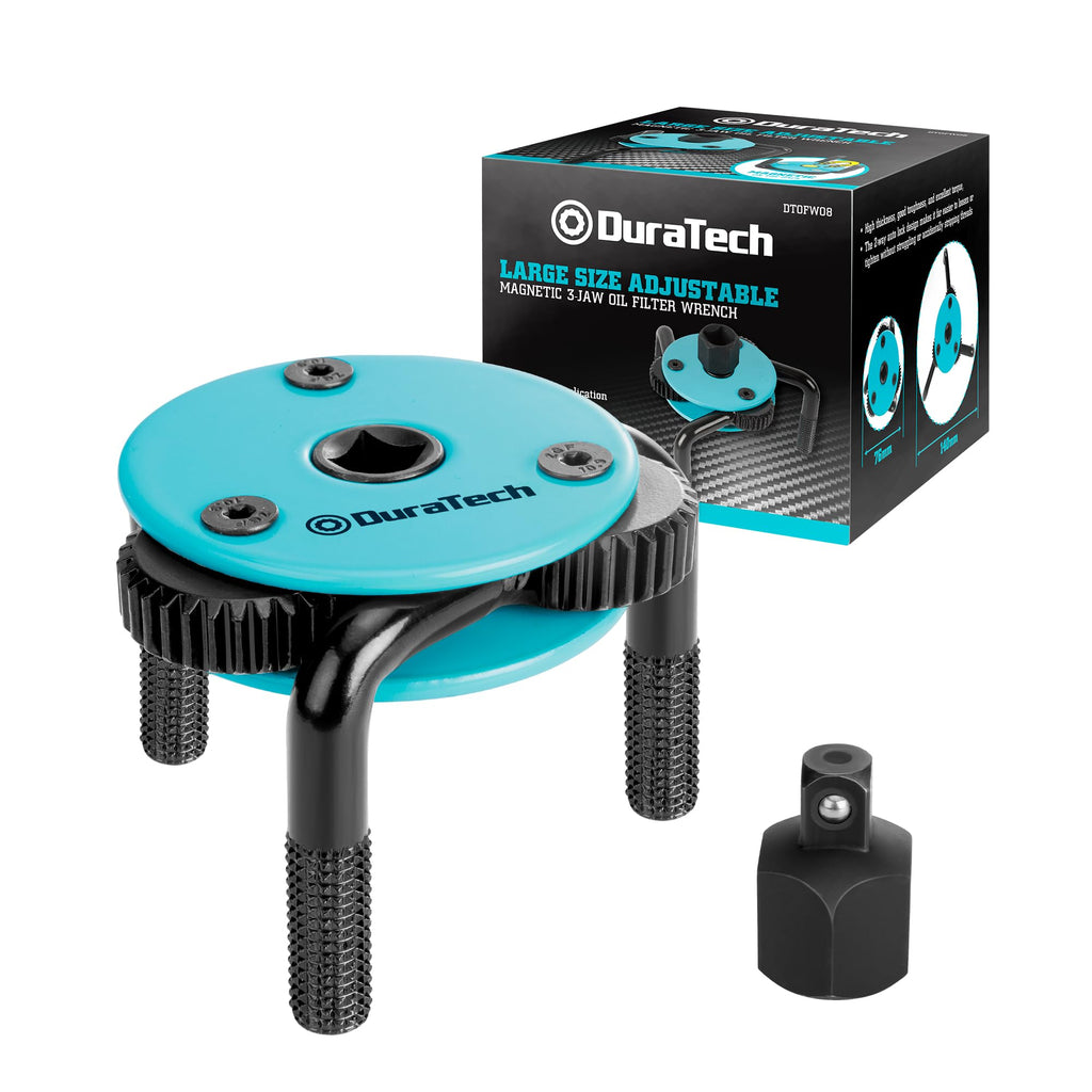 DURATECH Adjustable Oil Filter Wrench, Magnetic 3-Jaw Oil Filter Removal Tool, Large Sizes from 3" to 5.51"(76mm to 140mm), Ideal for Cars, Trucks, Tractor