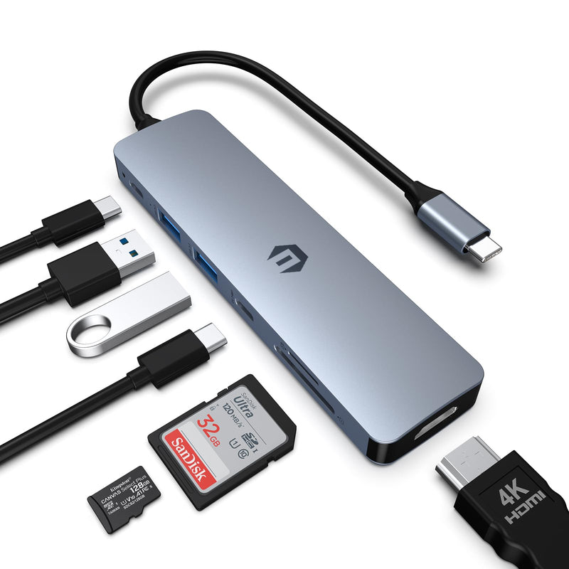 7 in 1 USB C HUB, HDMI Output, 100W Power Delivery, USB C 3.0, 2 x USB 3.0, SD and Micro SD Card Reader, Compatible for USB C Laptops Dell XPS/HP/Surface and More